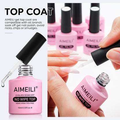 AIMEILI Gel Nail Polish No Wipe Top and Base Coat Set, Shine Finish and Long Lasting, Soak Off Gel Nail Lacquer - 2 x 10ml