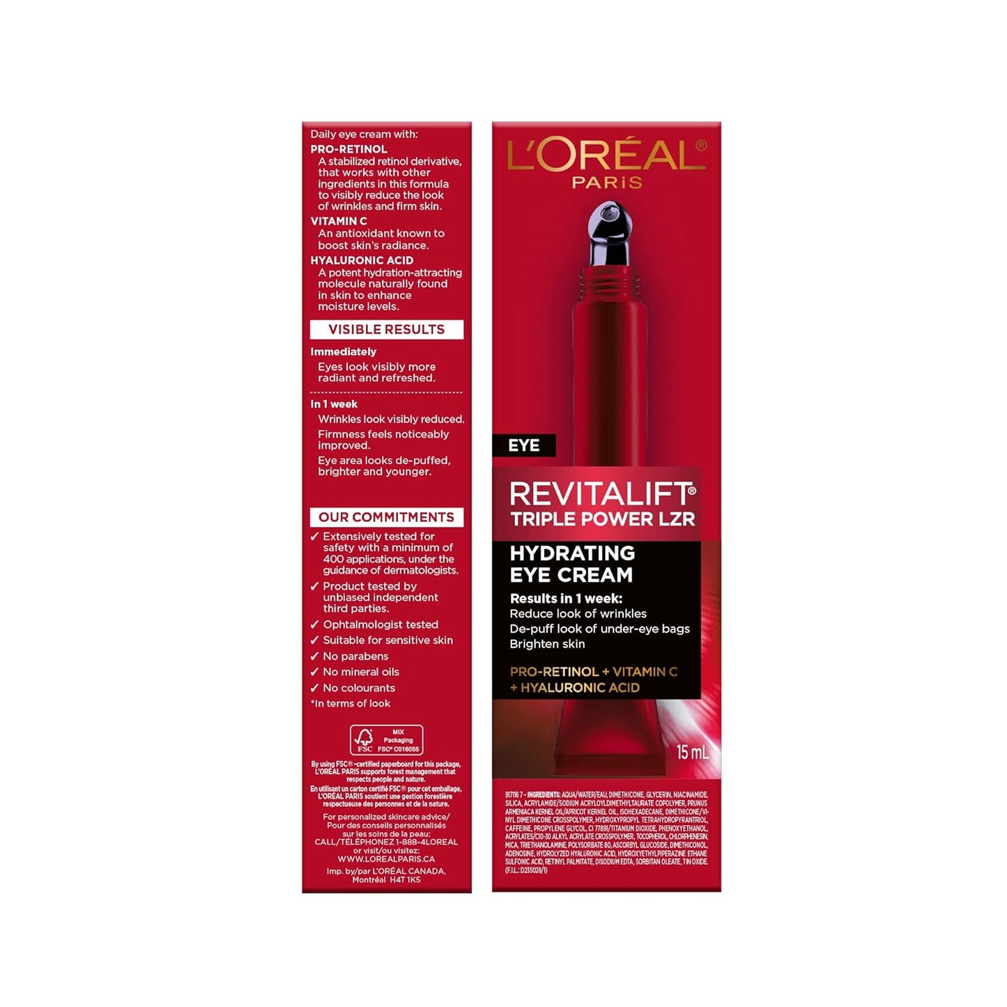 Revitalift Triple Power Anti-Aging Eye Cream Treatment, with Pro Retinol, Hyaluronic Acid & Vitamin C to Reduce Wrinkles, De-Puff and Brighten Skin, 0.5 Fl. Oz.