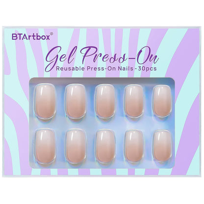 Square Ombre Press on Nails - Soft Gel Press on Nails Short with Nail Glue, 15 Sizes - 30 Reusable Fake Nails Kit, Vanilla Cream