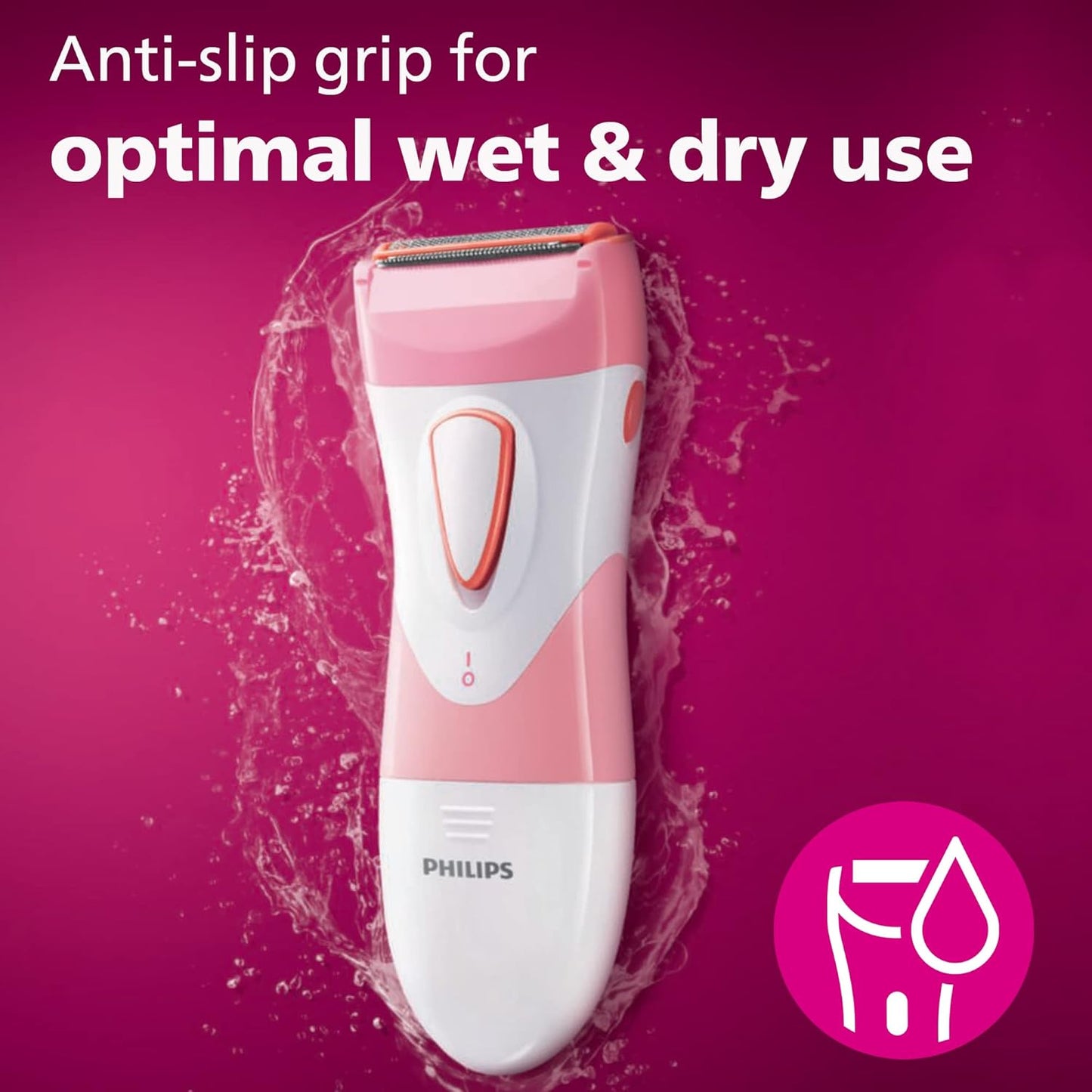 Beauty Satinshave Essential Women'S Wet & Dry Electric Shaver for Legs, Cordless, Pink and White, HP6306/50