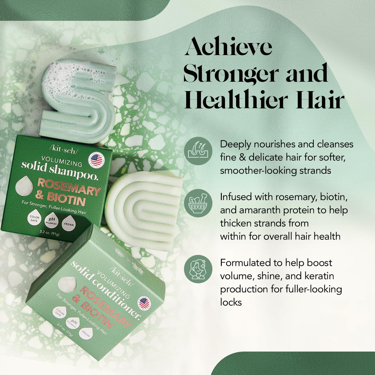 Rosemary & Biotin Bar Set for Thinning Hair - 2Pc Volume and Conditioner Bars for Hair Growth & Thickening, Paraben Free