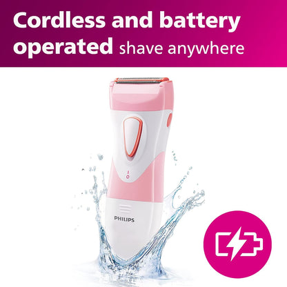 Beauty Satinshave Essential Women'S Wet & Dry Electric Shaver for Legs, Cordless, Pink and White, HP6306/50