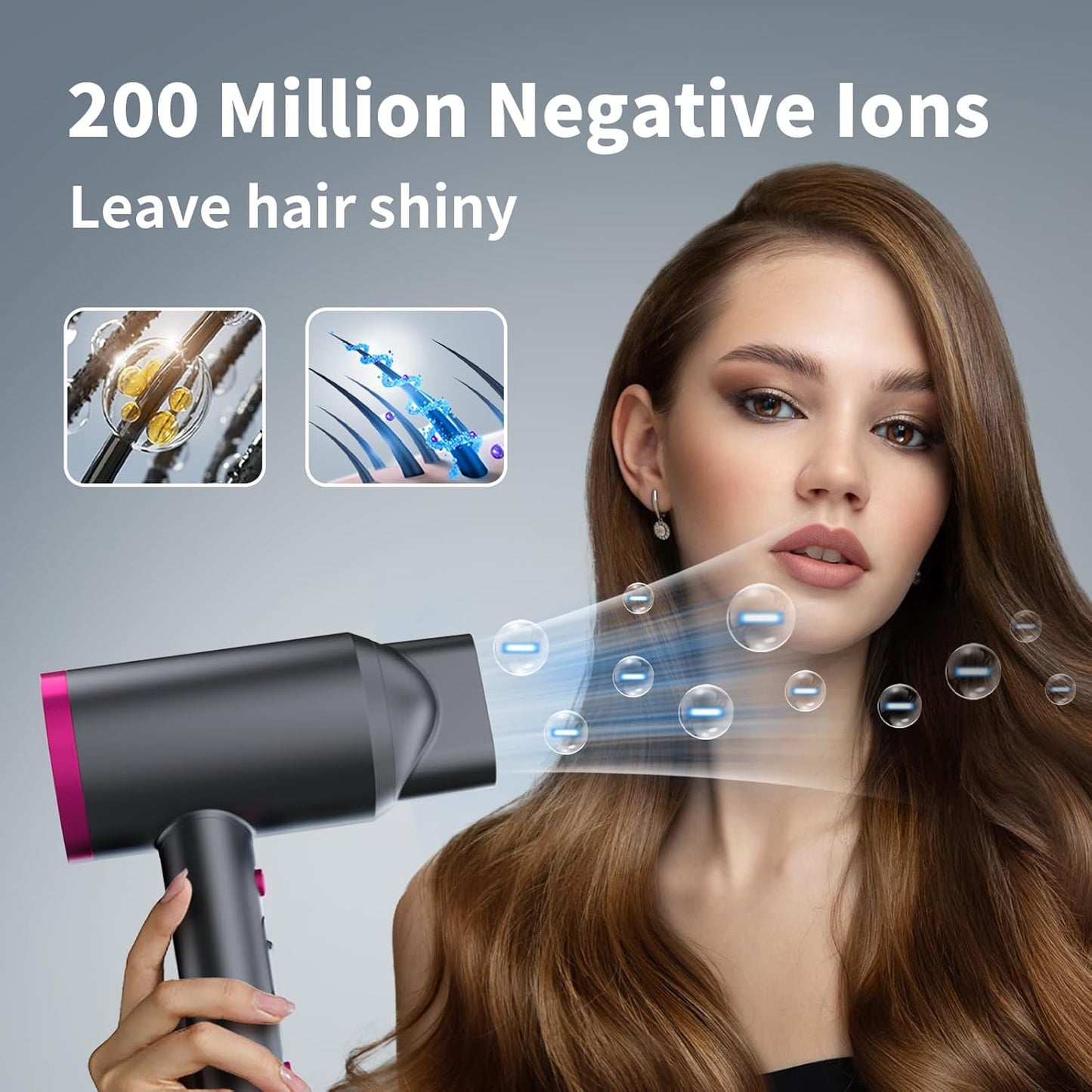 Hair Dryer with Diffuser, Portable Blow Dryer for Curly Hair for Women/Men, 1800 Watt Ionic Hairdryer, Blow Dryer with Nozzle for Fast Drying as Salon, Lightweight