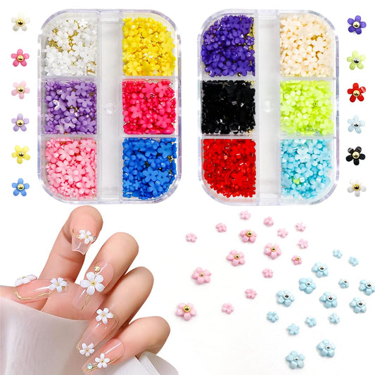 2 Boxes 3D Flower Nail Charms for Acrylic Nails,12 Colors 3D Nail Flowers Rhinestone with Gold Silver Pearl Caviar Beads,Spring Flower Mixed Nail Art Craft Design DIY Nail Decoration for Women Girls