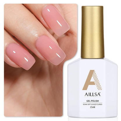 AILLSA Gel Nail Polish Nude Pink Gel Polish Sheer Neutral Color Jelly Gel Nail Polish Natural Translucent Soak Off U V Gel Nails for Valentine Nail Art French Manicure at Home 0.51 Fl Oz /GB49