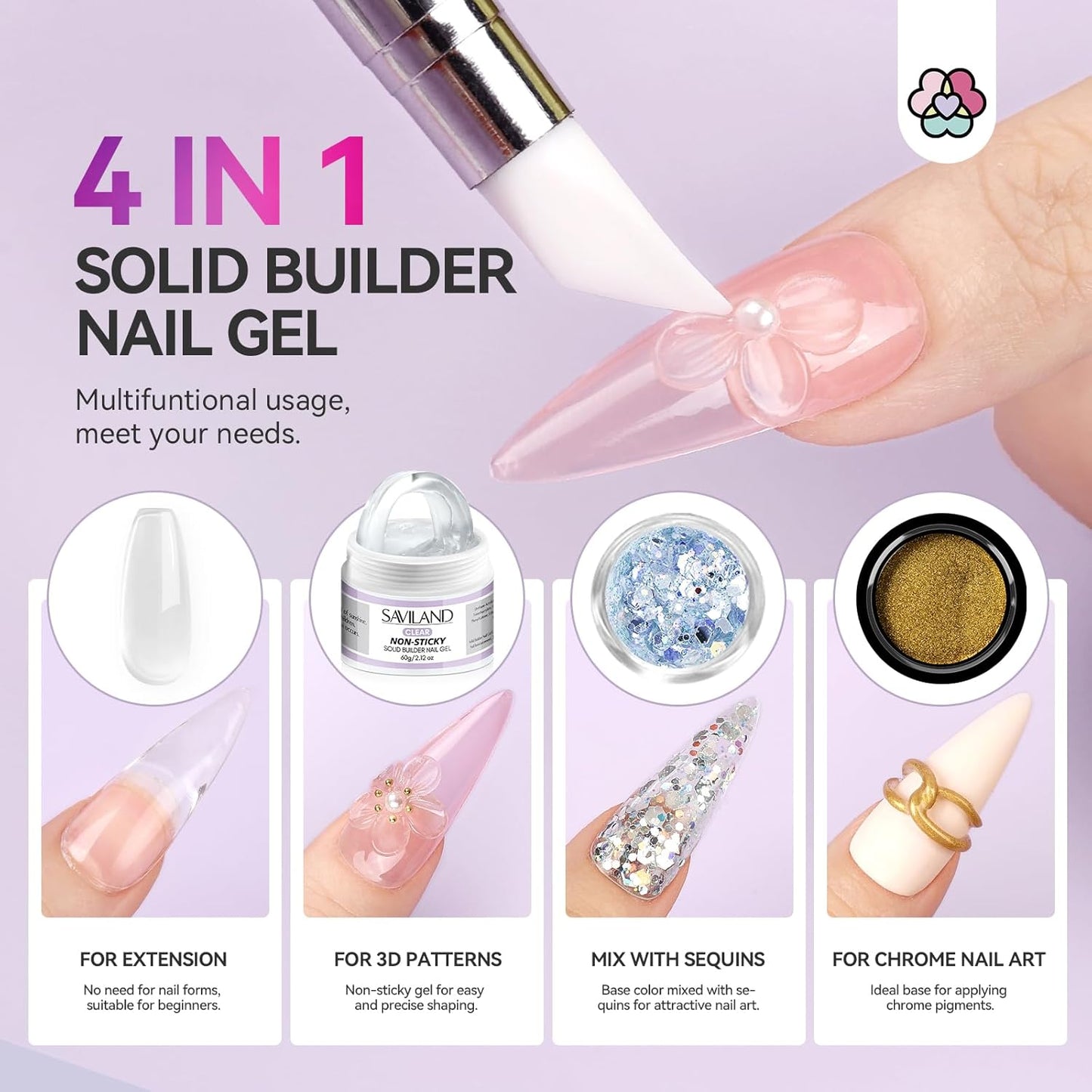 Solid Builder Nail Gel - 60G Large Capacity 3D Nail Gel Sculpting Gel for Nail Art Non-Sticky Hand Hard Gel Carving Gel Nail Extension Gel with Sequins Chrome Nail Powder DIY at Salon Home