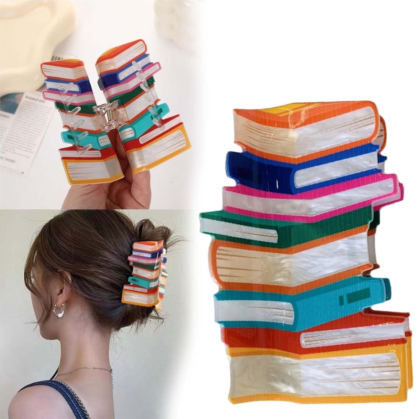 Book Hair Clips Back To School Hair Clips for Thin Hair Funny Teacher Hair Jaw Barrettes Cute Hair Accessories for Women Book Lovers Teachers Appreaction Present