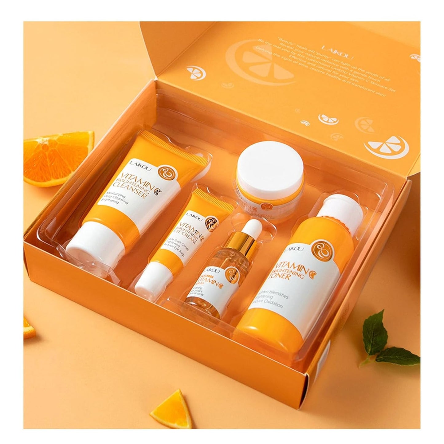 Vitamin C Skincare Set, 5-In-1 Skincare Gift Set with Cleanser, Toner, Face Serum, Face Cream, and Eye Cream, Skin Care Products for Teen Girls, Long-Lasting Moisturizing Skincare Set for Women Men