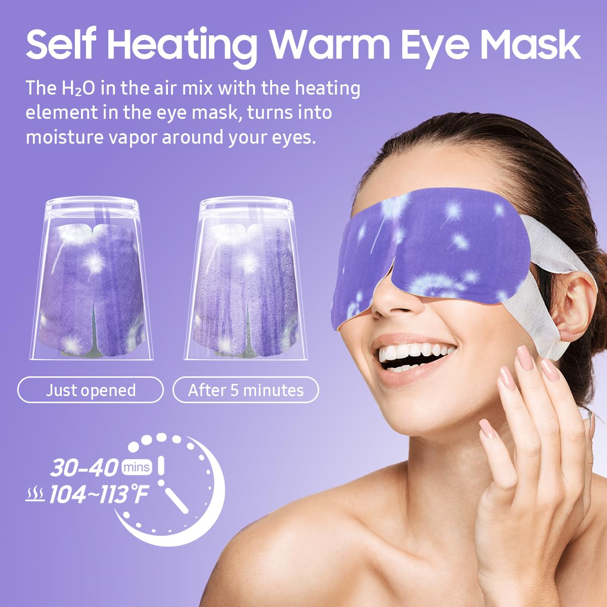 20 Packs Steam Eye Mask, Heated Eye Mask Warm Compress for Eyes, Disposable Self Heating Eye Mask for Sleep, Spa, Travel Essentials & Relaxation Gifts for Women, Men (Lavender)