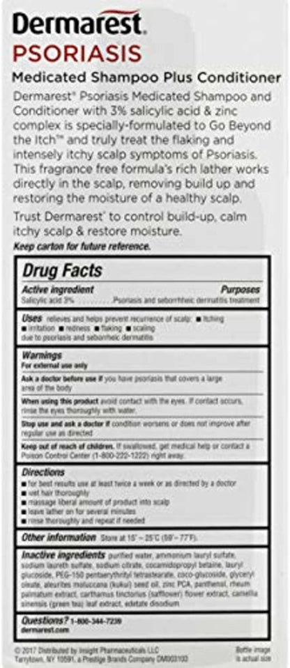 Psoriasis Medicated Shampoo and Conditioner, Unscented, Dermatologist Tested, 8 Ounces, (Pack of 2)