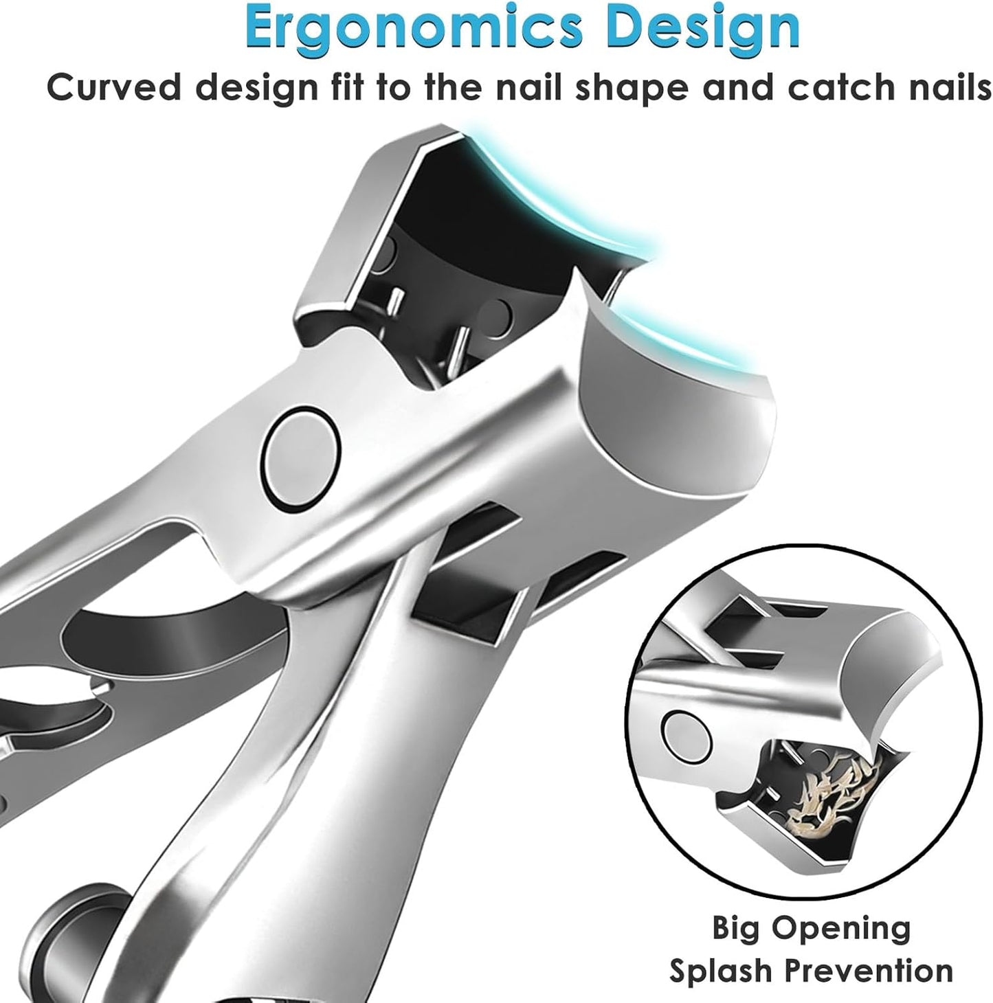 German Nail Clippers for Men Women Thick Nails, Large Wide Jaw Opening Toe Nail Clippers for Seniors, Long Handle No Splash Fingernail Clipper with Catcher and Safety Lock