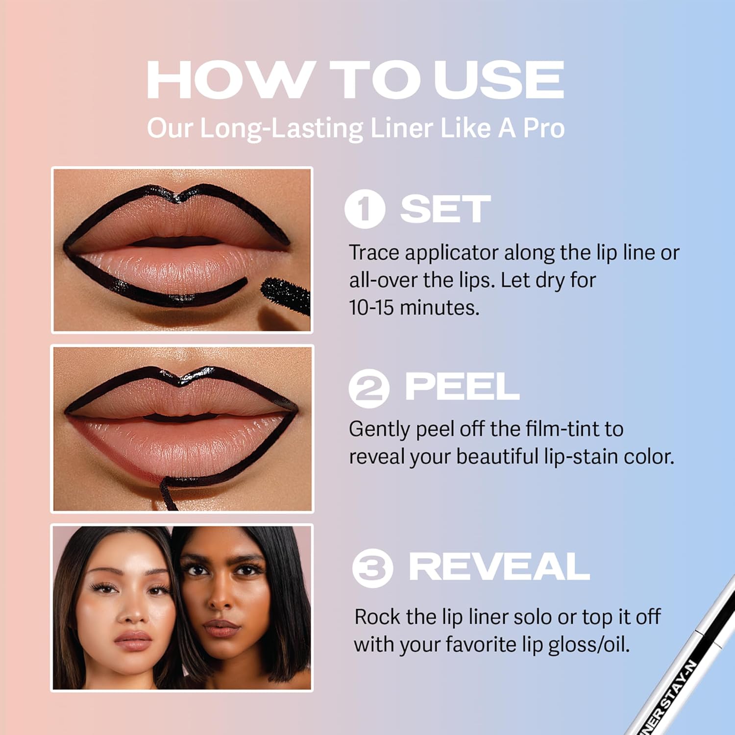 Lip Liner Stay-N - Peel off Lip Liner Tattoo, Peel off Lip Stain, Long Lasting Lip Stain Peel Off, Infused with Hyaluronic Acid & Vitamin E, for All Skin Types, P-Inked