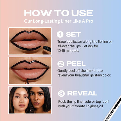 Lip Liner Stay-N - Peel off Lip Liner Tattoo, Peel off Lip Stain, Long Lasting Lip Stain Peel Off, Infused with Hyaluronic Acid & Vitamin E, for All Skin Types, P-Inked