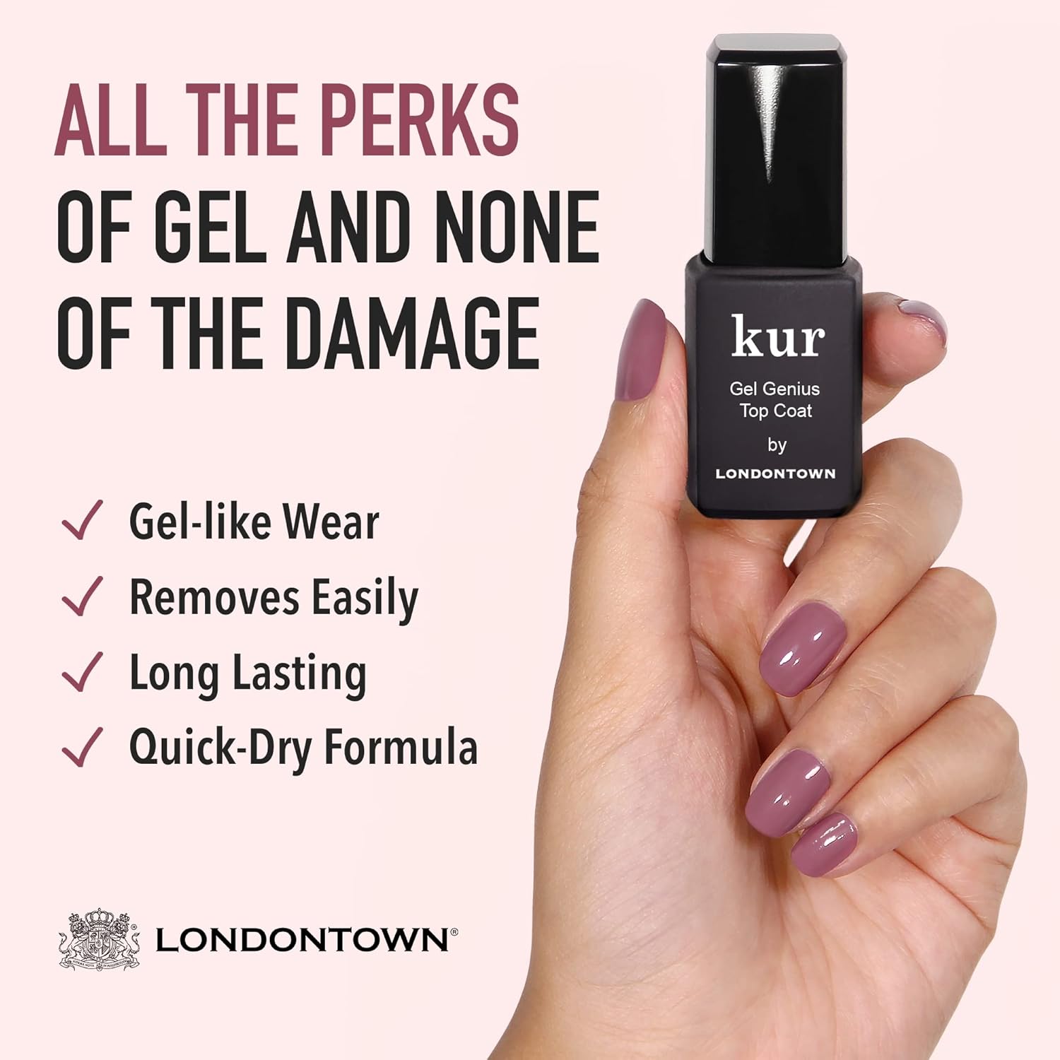 Kur Gel Genius Quick Dry Top Coat, Vegan, Cruelty & Paraben Free, Clear, 0.4 Fl Oz, Packaging May Vary