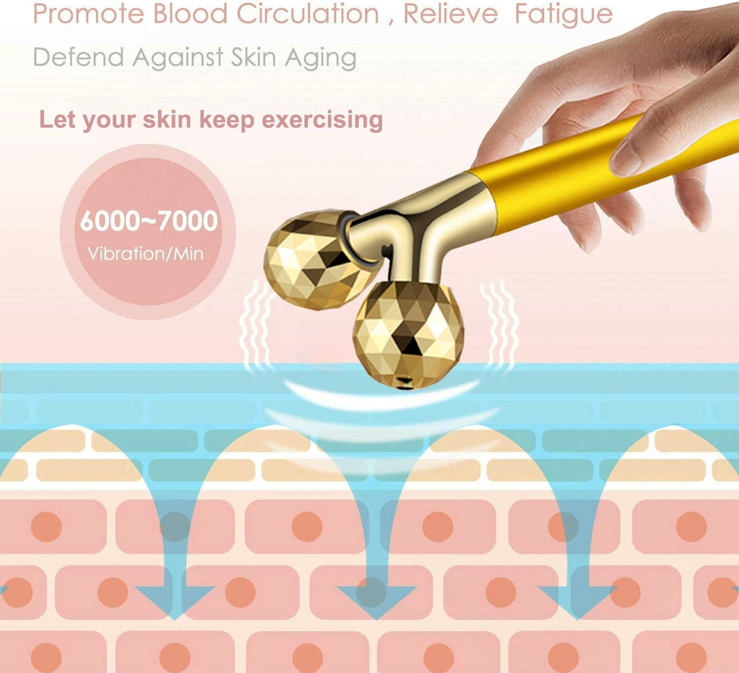 Face Massager Roller Golden 3D Roller Electric Facial Roller and T Shape Facial Roller Massager Kit Face Roller