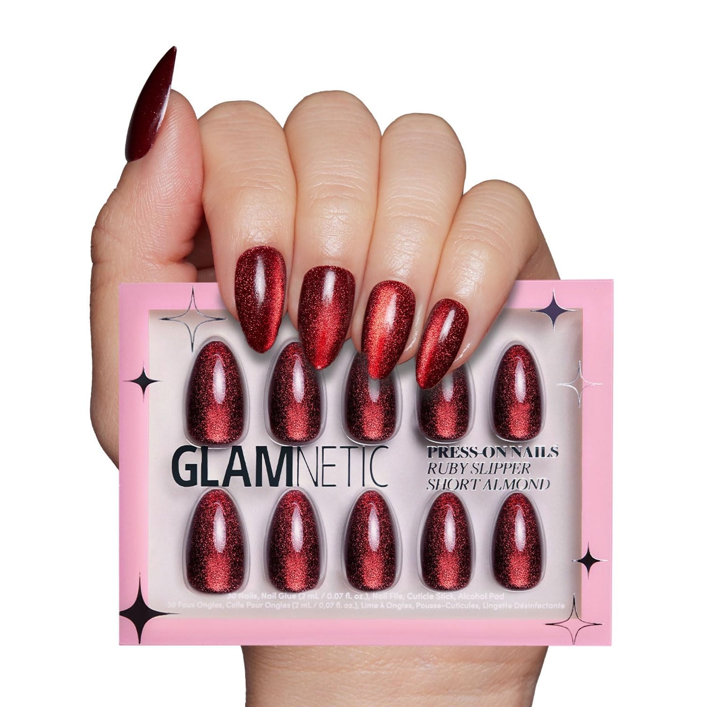 Press on Nails - Cosmic | Semi-Transparent Sparkly Black Short Squoval Fake Nails with a Glossy Finish, Reusable | 15 Sizes - 30 Nail Kit with Glue