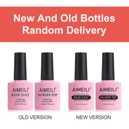 AIMEILI Gel Nail Polish No Wipe Top and Base Coat Set, Shine Finish and Long Lasting, Soak Off Gel Nail Lacquer - 2 x 10ml