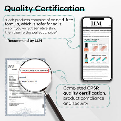modelones 15 ml Nail Dehydrator and Primer, Acid Free Natural Nail Prep Dehydrate & Bond Primer Kit, Hema-Free Acrylic Nail Supplies Primer