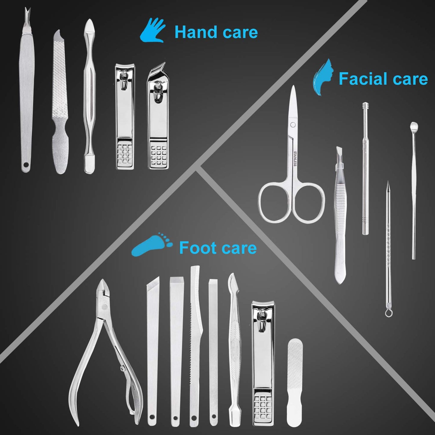 Nail Clippers Set Fingernail and Toenail Clipper Cutters, Manicure Pedicure Kit -18 Pieces Stainless Steel Professional Grooming Kits, Nail Care Tools with Luxurious Travel Case