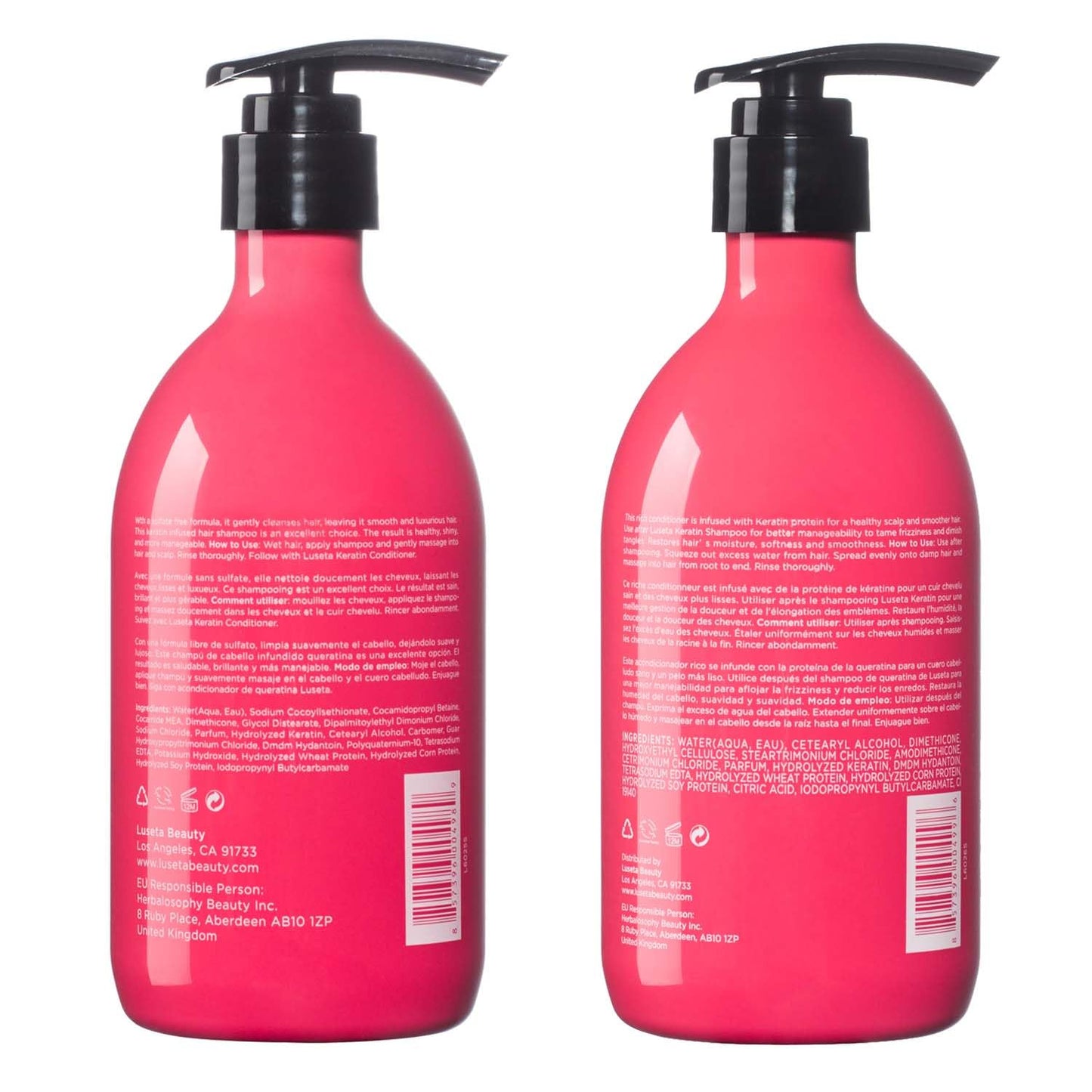 Luseta Keratin Shampoo and Conditioner for Color Treated Damaged & Dry Hair, Keratin Hair Treatment for Smoothing& Nourishing, Free of Sulfates, Paraben and Gluten 2 X 16.9Oz