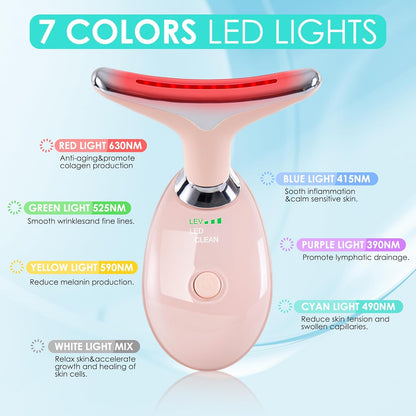 Facial Massager for Face and Neck, Red-Light-Therapy-For-Face and Neck, Face Culpting Wand with 7 Color, At-Home Face Tool for Skin Care (Pink)