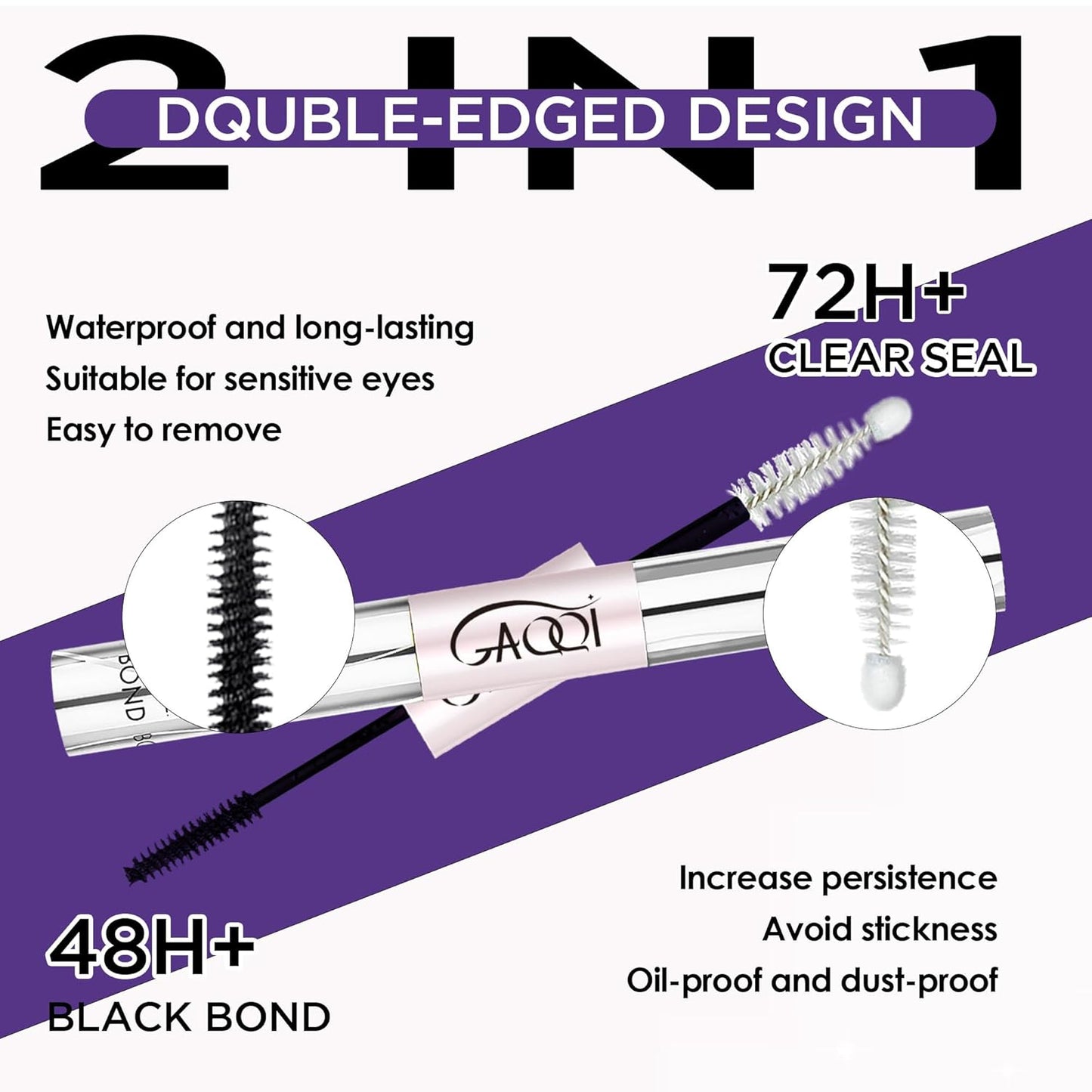 GAQQI Lash Bond and Seal Waterproof 10ML Lash Cluster Glue for Eyelash Clusters Bond and Seal Lash Glue 2 in 1 Eyelash Glue DIY at Home Hold 48-72 Hours