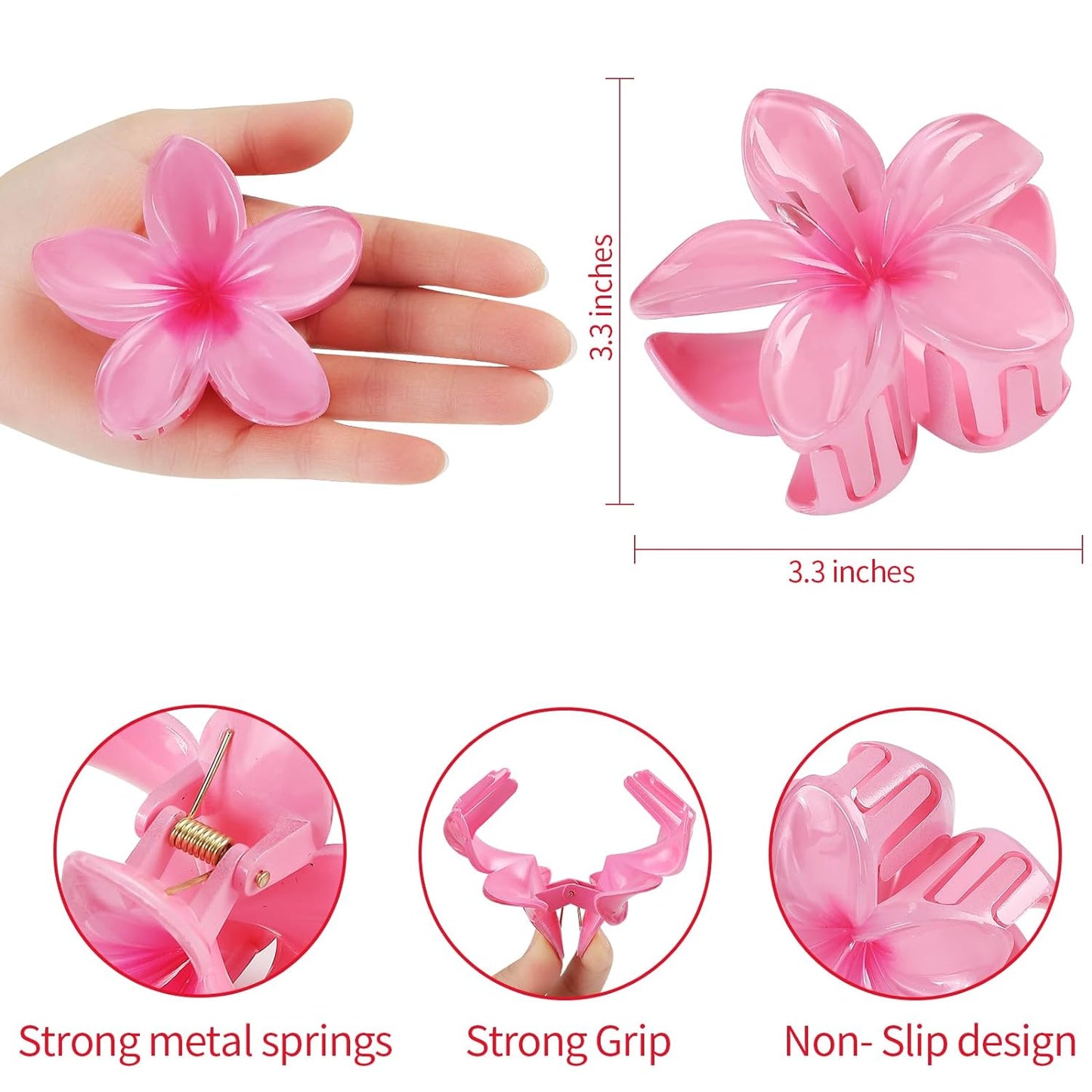 Hawaiian Plumeria Hair Accessories - 6 Pack Large Claw Clips for Thick and Thin Hair, Beach Tropical Hair Clips for Women and Girls