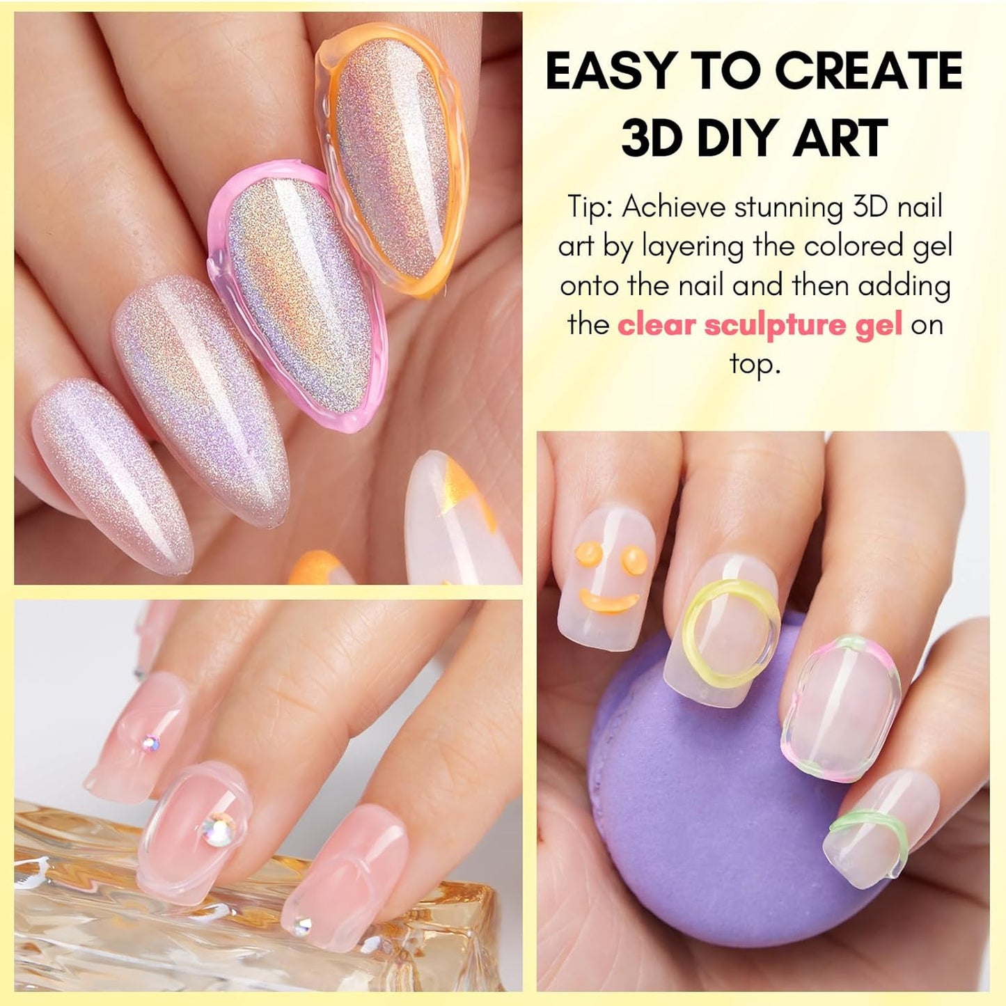 3D Gel - Nail Art Sculpting Gel Nail Glue 15G No Wipe Clear Gel Polish for Nail Designs and DIY Nail Art for Drawing, Molding, Sculpture and Decoration