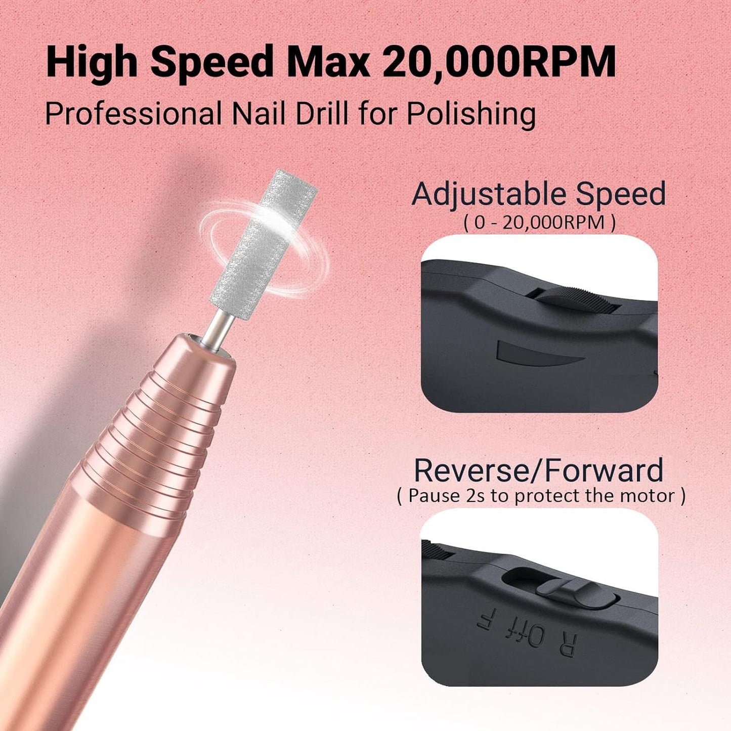 Electric Nail Drill Machine,Pc120I Portable Electric Nail File Efile Set for Acrylic Gel Nails, Manicure Pedicure Tool with Nail Drill Bits Sanding Bands Dust Brush Gold