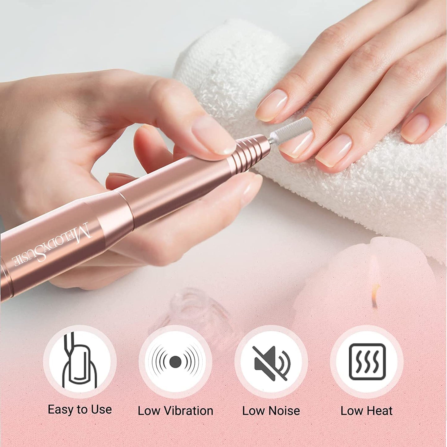 MelodySusie Electric Nail Drill Machine,PC120I Portable Electric Nail File Efile Set for Acrylic Gel Nails, Manicure Pedicure Tool with Nail Drill Bits Sanding Bands Dust Brush Gold