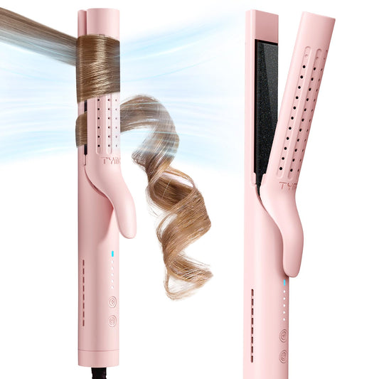 TYMO Airflow Curling Iron for Lasting Curls - Ceramic Flat Iron Hair Straightener and Curler 2 in 1, Anti-Scald Curling Wand 1.25 Inch with 360° Cool Air, 5 Temps & Dual Voltage for Long Short Hair