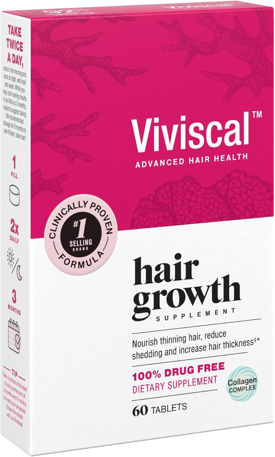 Hair Growth Supplements for Women to Grow Thicker, Fuller Hair, Clinically Proven with Proprietary Collagen Complex, 60 Count (Pack of 1), 1 Month Supply