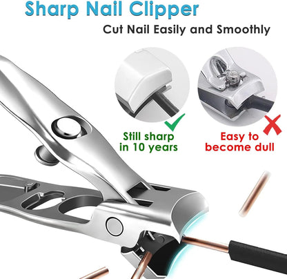 German Nail Clippers for Men Women Thick Nails, Large Wide Jaw Opening Toe Nail Clippers for Seniors, Long Handle No Splash Fingernail Clipper with Catcher and Safety Lock