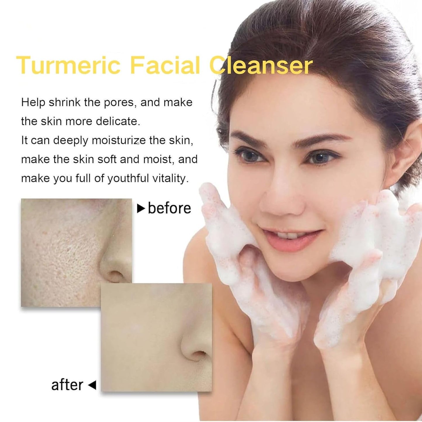 2PCS Turmeric Facial Cleanser, Turmeric Face Wash, Foaming Face Wash, Deep Cleaning, Moisturizing, Easy to Use, Turmeric Foaming Cleanser for Oil, Dry and All Skin