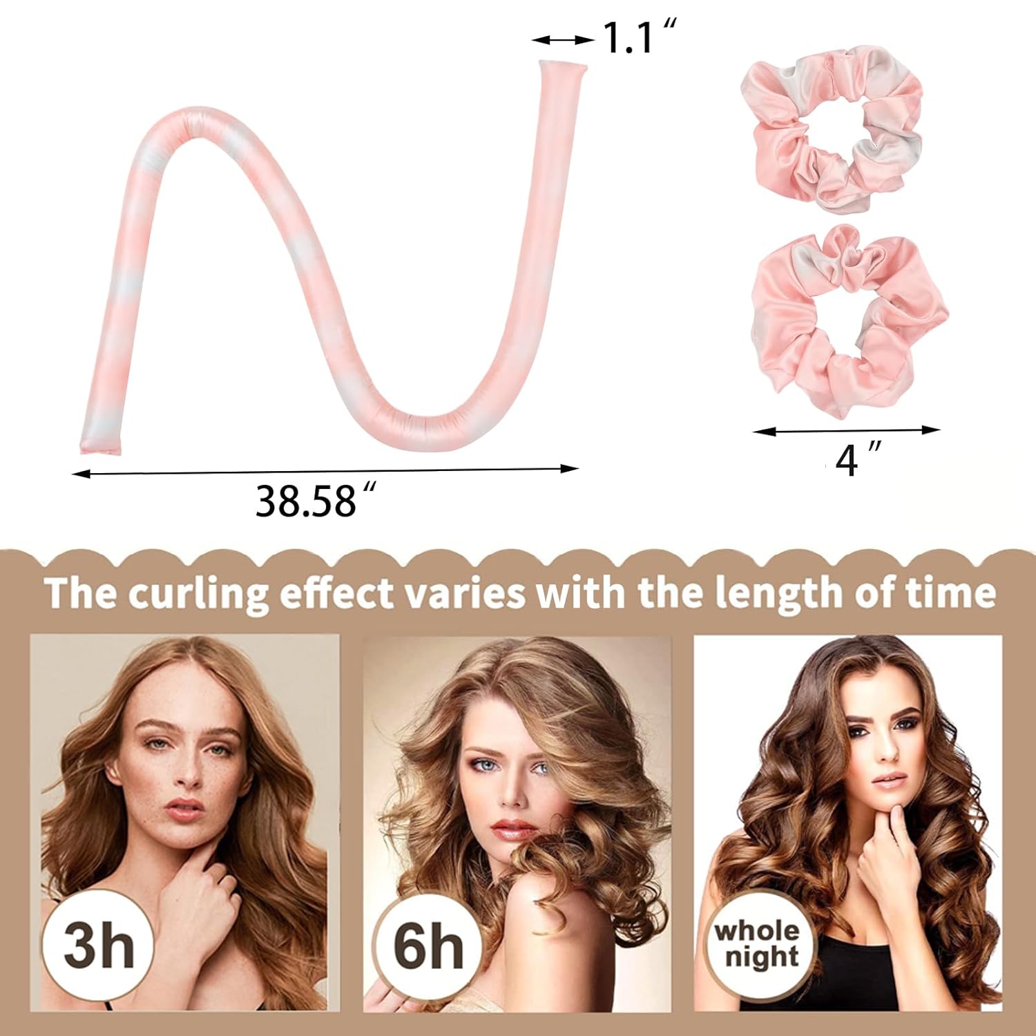 Heatless Hair Curlers,Silk Curls Headband,No Heat Rollers to Sleep in Overnight,Satin Curling Rod Headband for Long and Medium Hair(Pink)