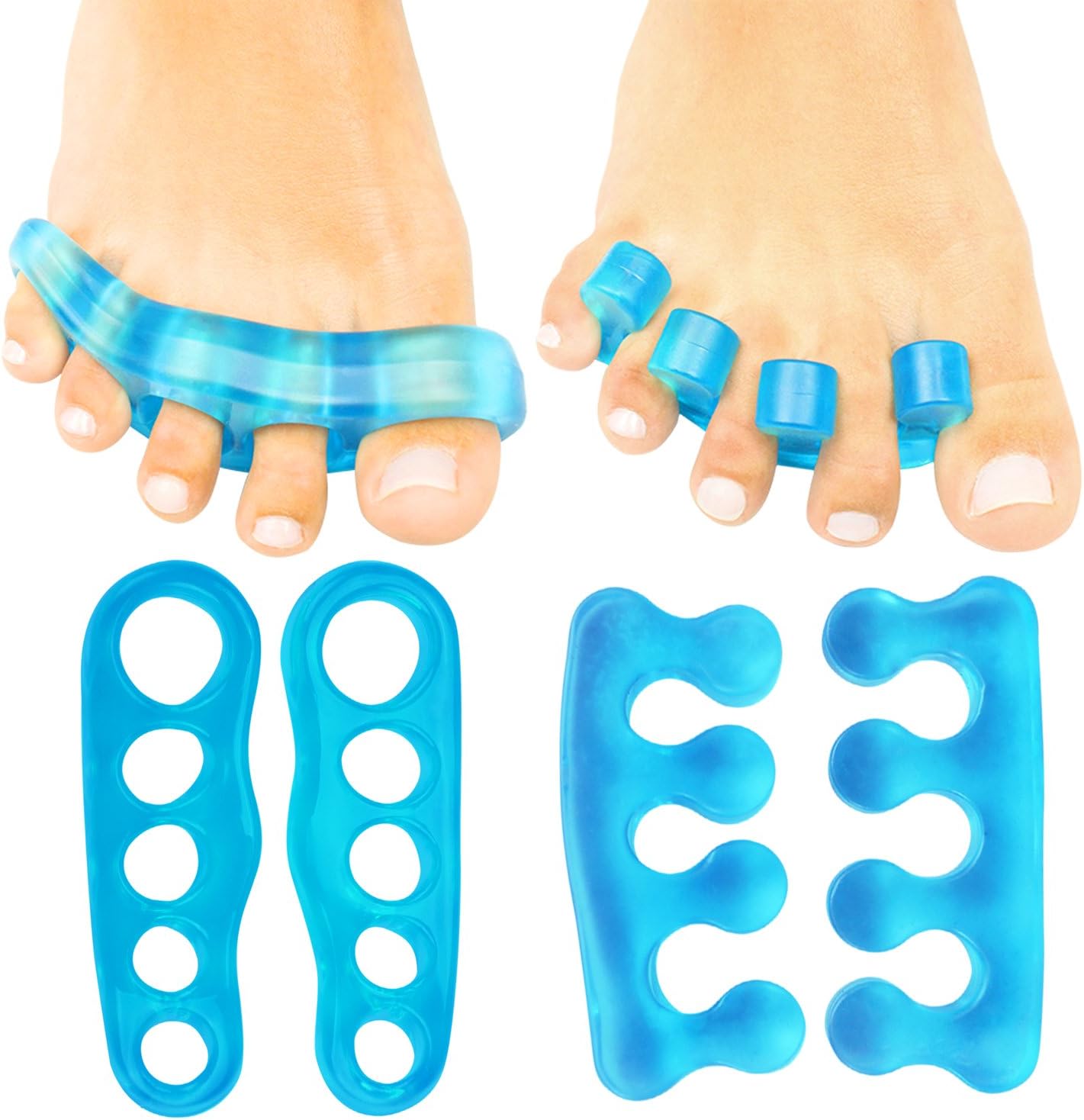 Toe Separators for Men & Women Medium (2 Pairs) - Silicone Gel Spreaders - Therapeutic Spa Stretchers for Plantar Fasciitis, Bunions, Overlapping Hammer Toe Spacers - Metatarsal Yoga Cushion