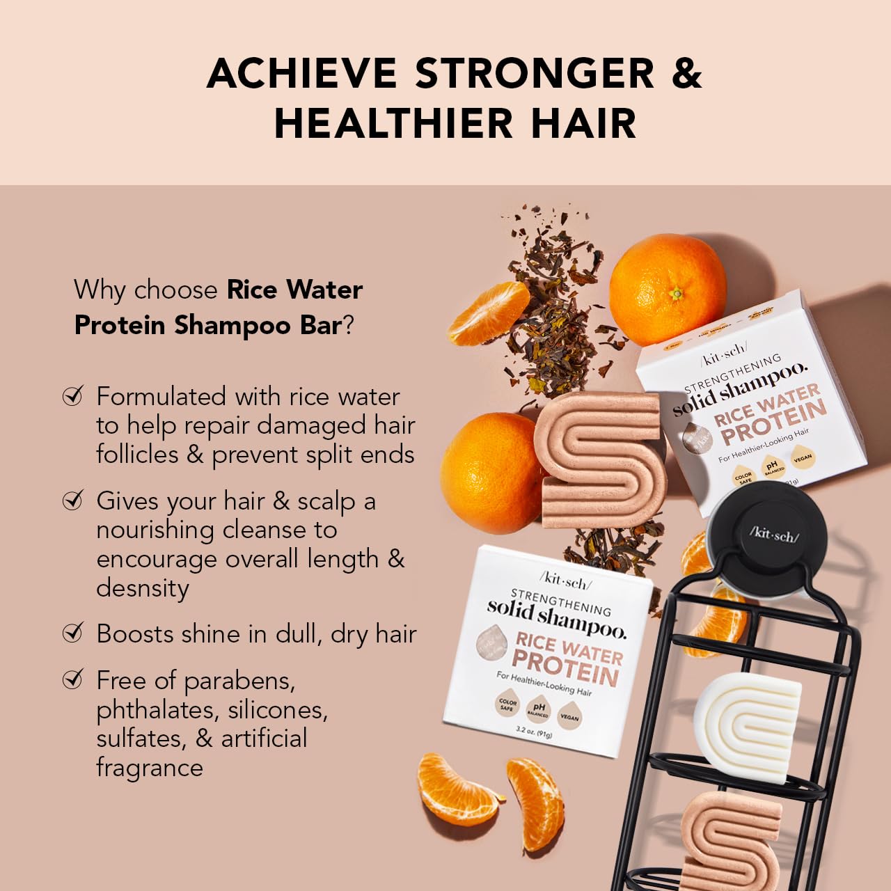 Rice Bar Shampoo and Conditioner Set for Hair Growth and Strengthening | Paraben-Free, Made in US