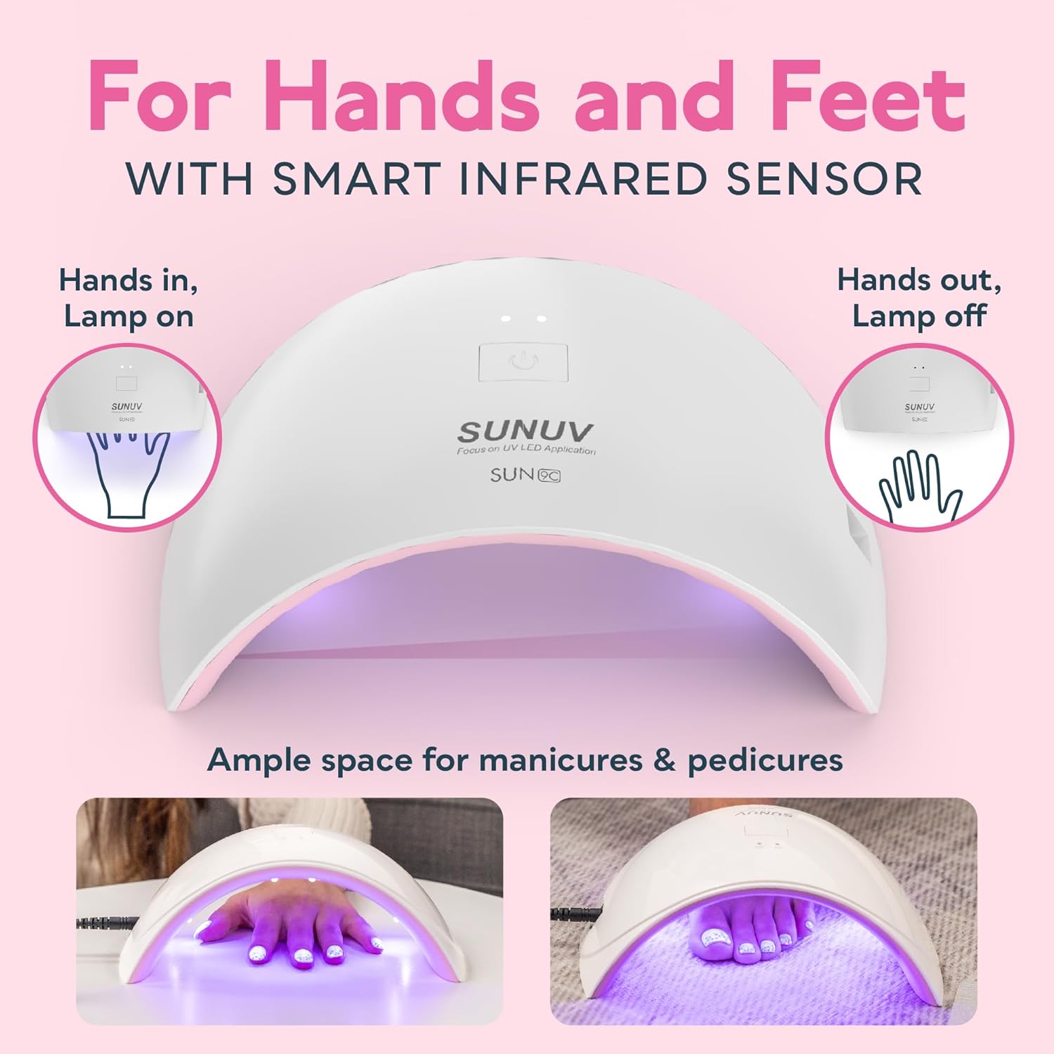 UV LED Nail Lamp, UV Light for Nails Dryer for Gel Nail Polish Curing Lamp with Sensor 2 Timers SUN9C Pink Gift for Women Girls