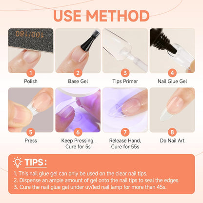 Soft Gel Nail Tips Glue Gel Solid Nail Glue Gel 15Ml Lamp Curing Needed Solid Soak off Glue Super Strong Nail Glue Gel for Acrylic Nails Extension Fake Nails Press on Nails