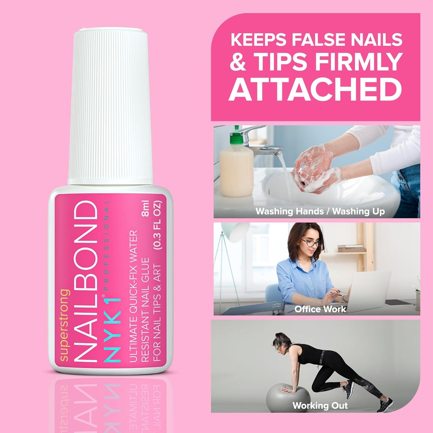 Super Strong Nail Glue for Nail Tips, Acrylic Nails and Press on Nails (8Ml)  Nail Bond Brush on Nail Glue for Press on Nails Long Lasting Nail Glue for Acrylic Nails Fake Nails Tips Nail Glue Gel