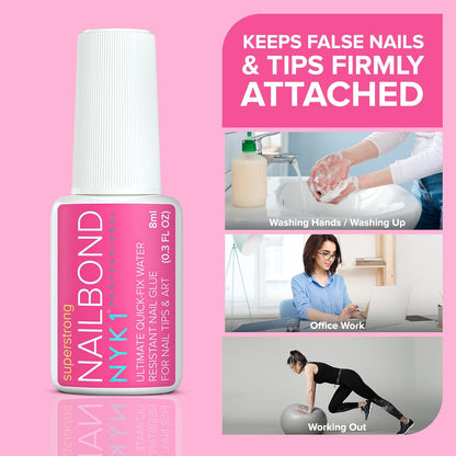 Super Strong Nail Glue for Nail Tips, Acrylic Nails and Press on Nails (8Ml)  Nail Bond Brush on Nail Glue for Press on Nails Long Lasting Nail Glue for Acrylic Nails Fake Nails Tips Nail Glue Gel