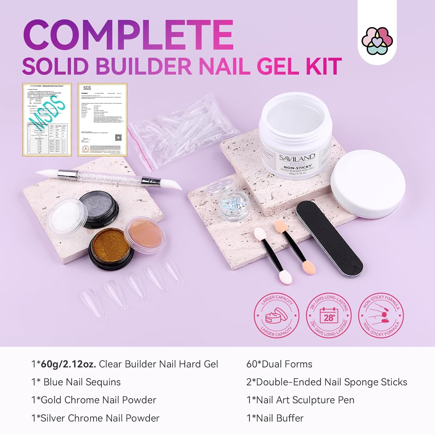 Solid Builder Nail Gel - 60G Large Capacity 3D Nail Gel Sculpting Gel for Nail Art Non-Sticky Hand Hard Gel Carving Gel Nail Extension Gel with Sequins Chrome Nail Powder DIY at Salon Home