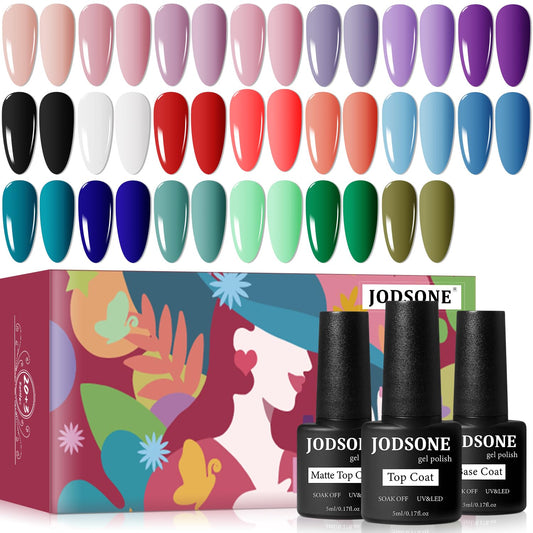 JODSONE Gel Nail Set 20 Colors High Shine Gorgeous Gel Polish Base Top Matte Coat Nice Gifts Show Charm