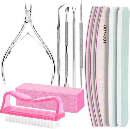 FANDAMEI Nail Care Tool Kit, Nail Files 100/180, Nail Buffer Block, Cuticle Nippers, Cuticle Trimmer, Cuticle Pusher, Nail Lifter for Ingrown Toenails, Nail Tools, Nail Kit, Pedicure & Manicure Tools