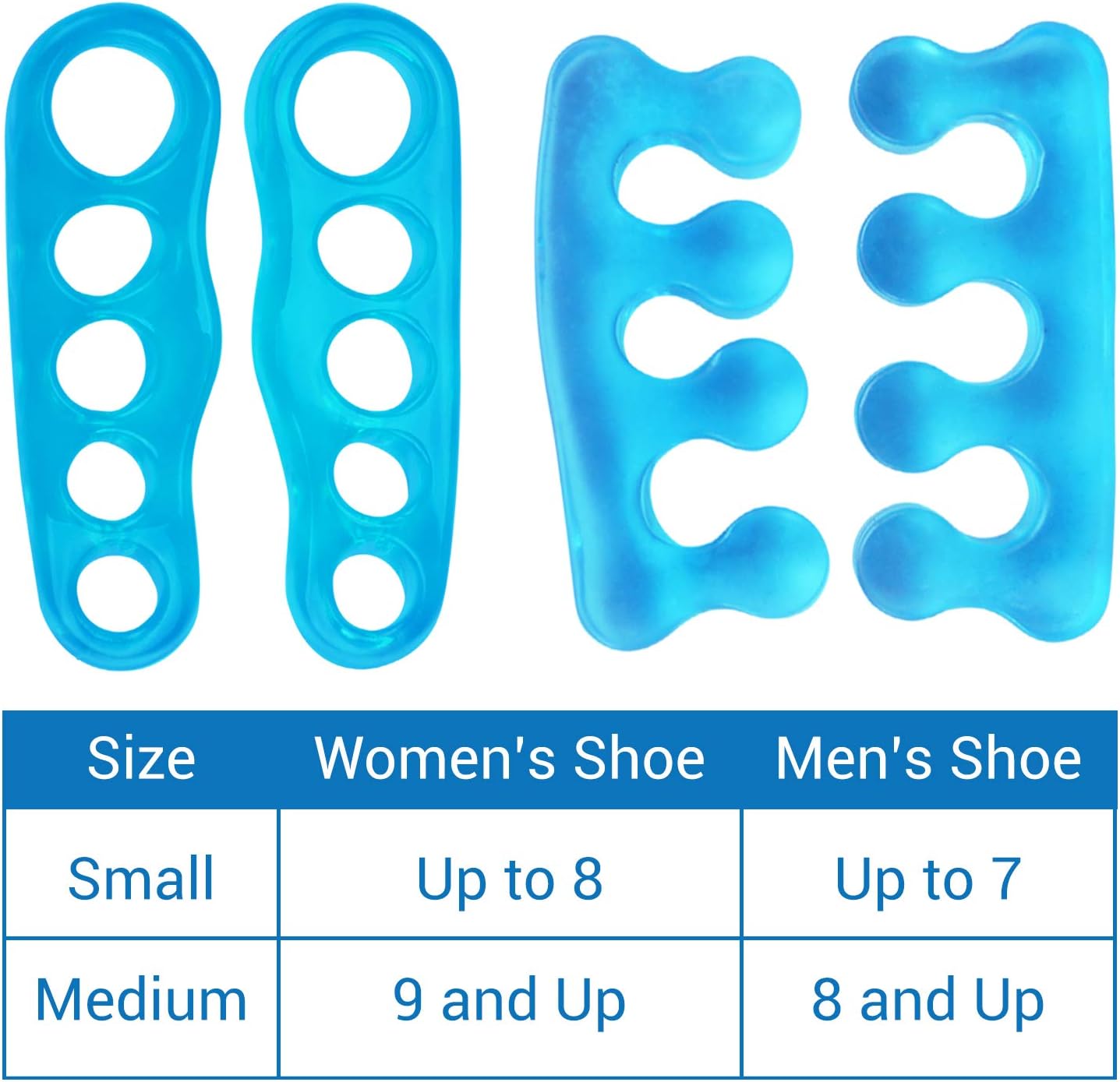 Toe Separators for Men & Women Medium (2 Pairs) - Silicone Gel Spreaders - Therapeutic Spa Stretchers for Plantar Fasciitis, Bunions, Overlapping Hammer Toe Spacers - Metatarsal Yoga Cushion