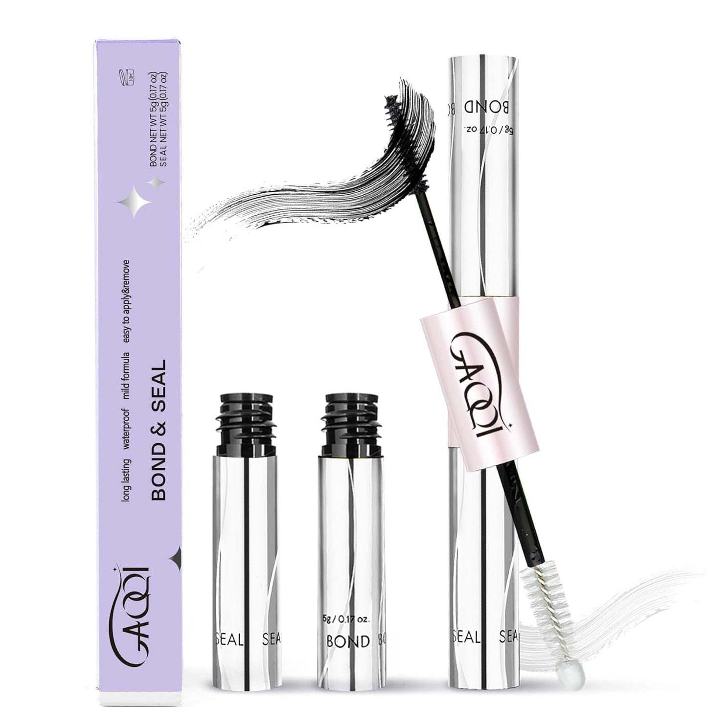 GAQQI Lash Bond and Seal Waterproof 10ML Lash Cluster Glue for Eyelash Clusters Bond and Seal Lash Glue 2 in 1 Eyelash Glue DIY at Home Hold 48-72 Hours