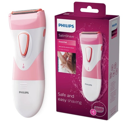 Beauty Satinshave Essential Women'S Wet & Dry Electric Shaver for Legs, Cordless, Pink and White, HP6306/50