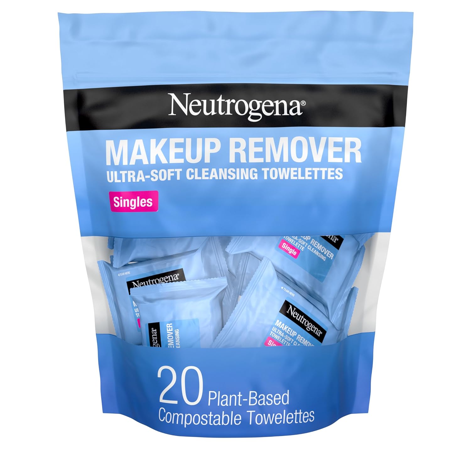 Makeup Remover Wipes, Individually Wrapped Daily Face Wipes for Waterproof Makeup, Travel & On-The-Go Singles, 20 Count