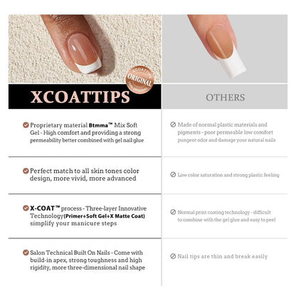 XCOATTIPS French Gel Nails - Skin Tones French Tip Press on Nails, Fall Nails Short Almond Nail Tips, Soft Gel Nails False Nail, Soak off Acrylic Fake Nails Extensions