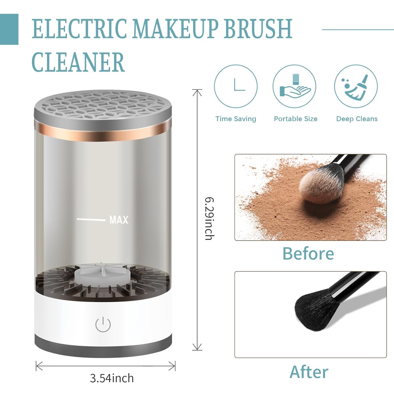 Efficient Electric Makeup Brush Cleaner Machine, Automatic Makeup Brush Cleaner for 3-4 Brushes at a Time, 7000 RPM Ensures Thorough Cleaning, Includes Silicone Pad for Irregularly Sized Brushes